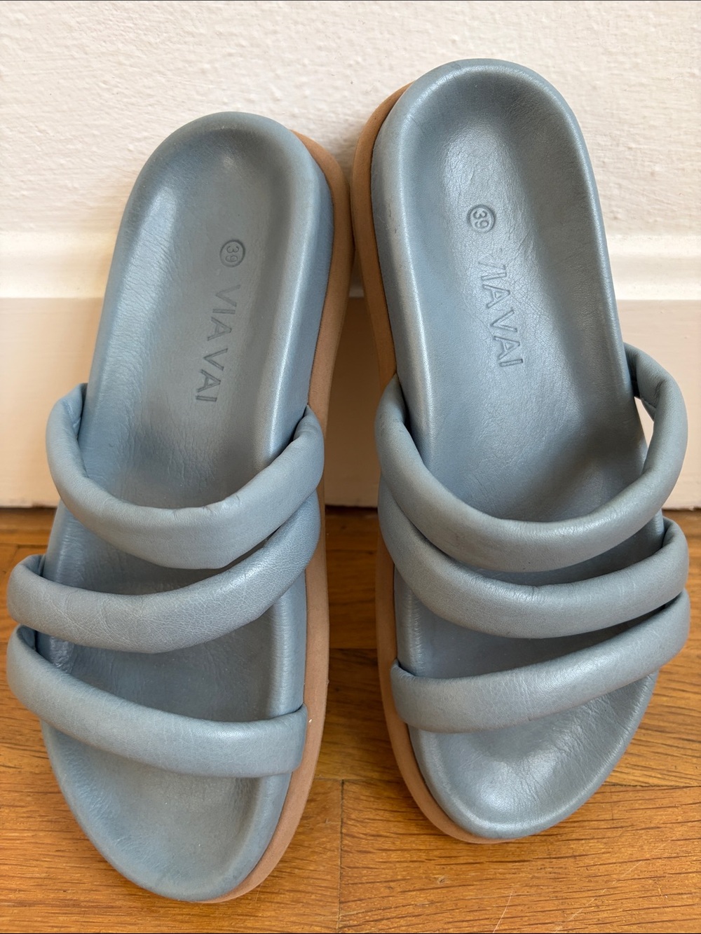 Puffy Slide Sandals in Pale Blue by Via Vai